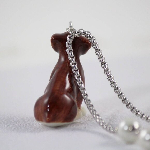 Boxer Pendant & Pearl Necklace, Animal Jewelry, Dog Necklace, Pearl Necklace - Picture 3 of 9